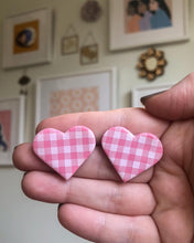 Load image into Gallery viewer, Gingham Heart Studs