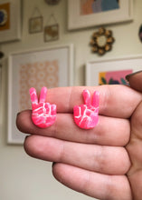 Load image into Gallery viewer, Barbie Pink Peace Sign Studs
