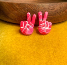 Load image into Gallery viewer, Barbie Pink Peace Sign Studs
